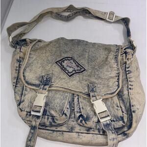 Vintage Acid Wash‎ Denim Messenger Backpack Stefano Bag 80s Blue Jean Retro